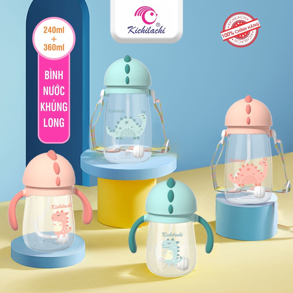 Bình Nước Cho Bé, Bình Tập Uống Nước Cho Bé Kichilachi Kichi Hình Khủng Long Dung Tích 240ml/360ml