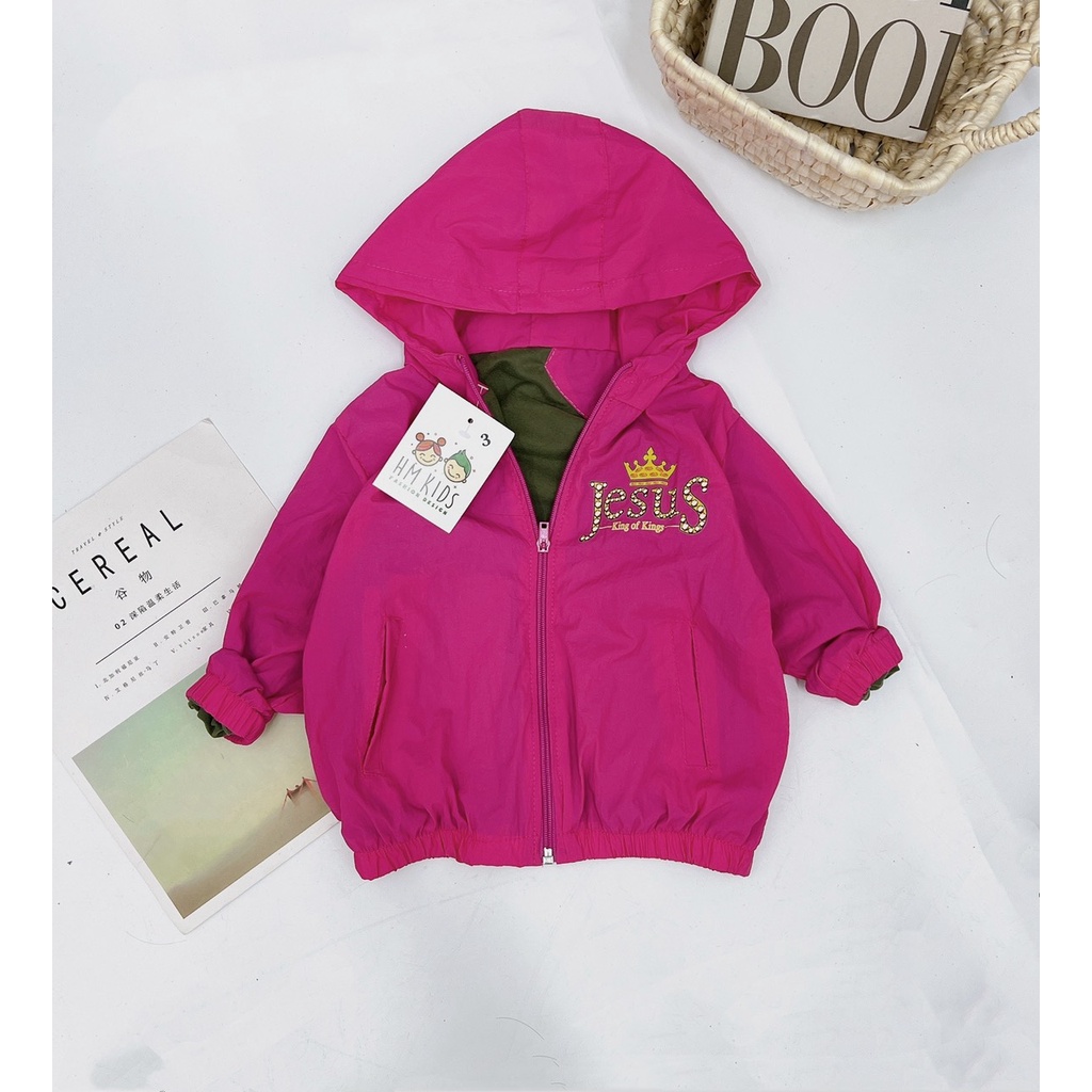 Áo khoác bé gái, áo khoác gió 2 lớp dày dặn họa tiết JUSUS cho bé