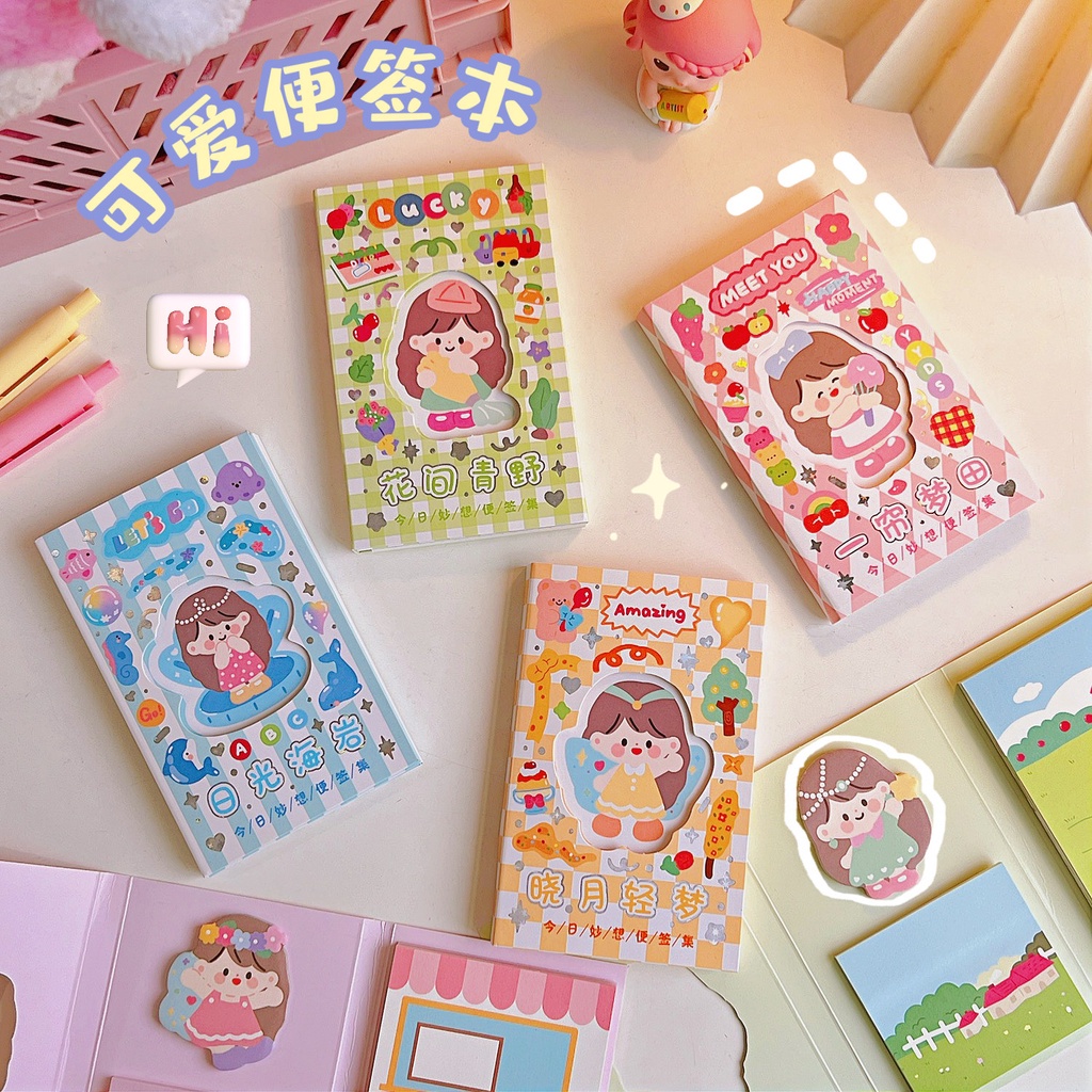 g Giấy Ghi Chú Dạng Gập In Hình Cô Gái Hoạt Hình Dễ Thương Dành Cho Học Sinh