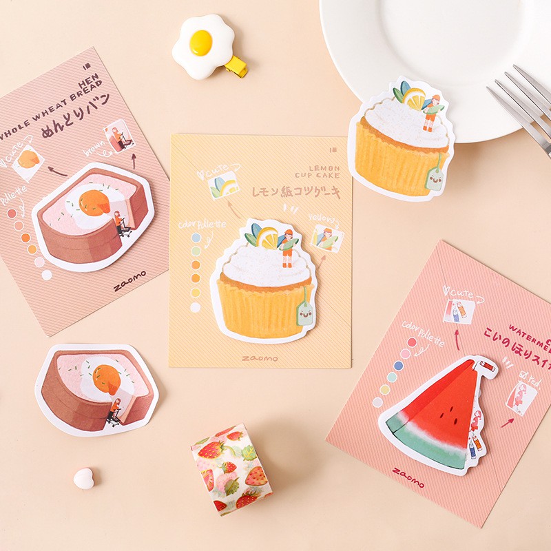 SN10 Giấy ghi chú sticky note bánh ngọt tráng miệng 6 màu 30 trang