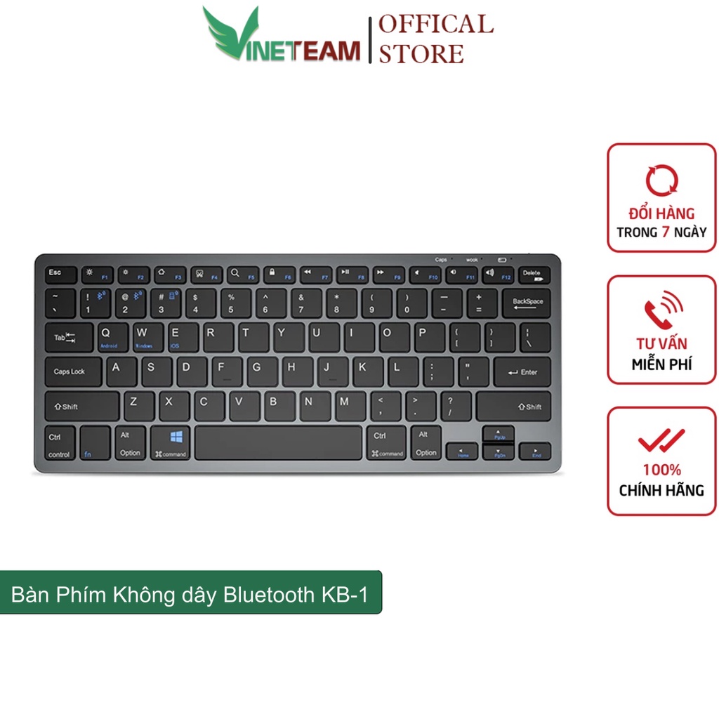 Bàn phím bluetooth không dây mini Vinetteam KB-1- đa kết nối 5.0 + 3.0 + Usb wireless 2.4G - pin sạc -4748