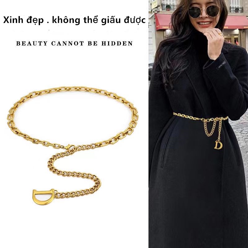 Thắt Lưng Dây Xích Kim Loại Màu Đồng In Chữ D Phong Cách Âu Mỹ Cổ Điển Phù Hợp Với Váy Phù Hợp Với Váy Nữ Thắt Lưng Ngọc Trai Chain Nữ Dây Xích Nữ Dây Nịt