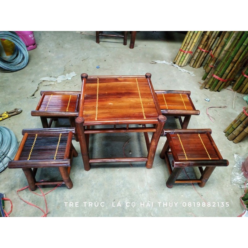 bộ đôn tre trúc quán cafe , quán đồ ăn vặt, bộ đôn 4 đôn