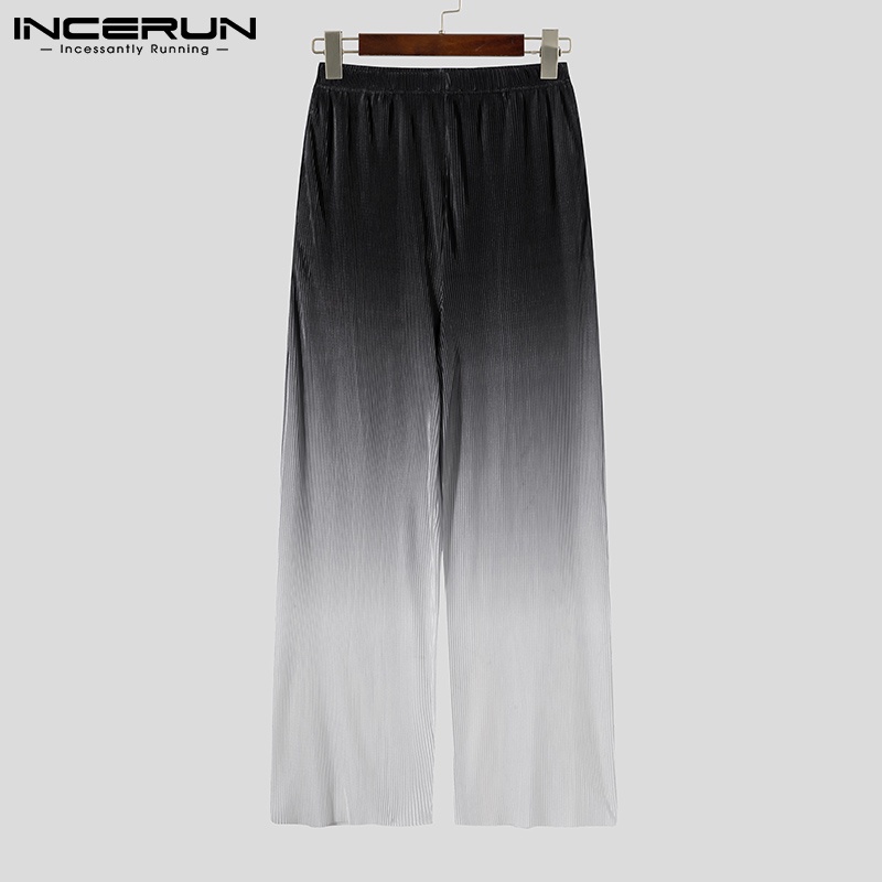 Quần nhung tăm INCERUN ống suông rộng màu gradient thời trang thường ngày cho nam
