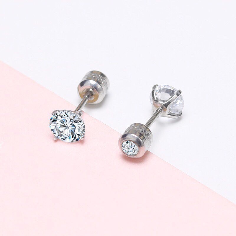 Khuyên tai titan đính kim tròn 2 đầu không gỉ không đen unisex bts