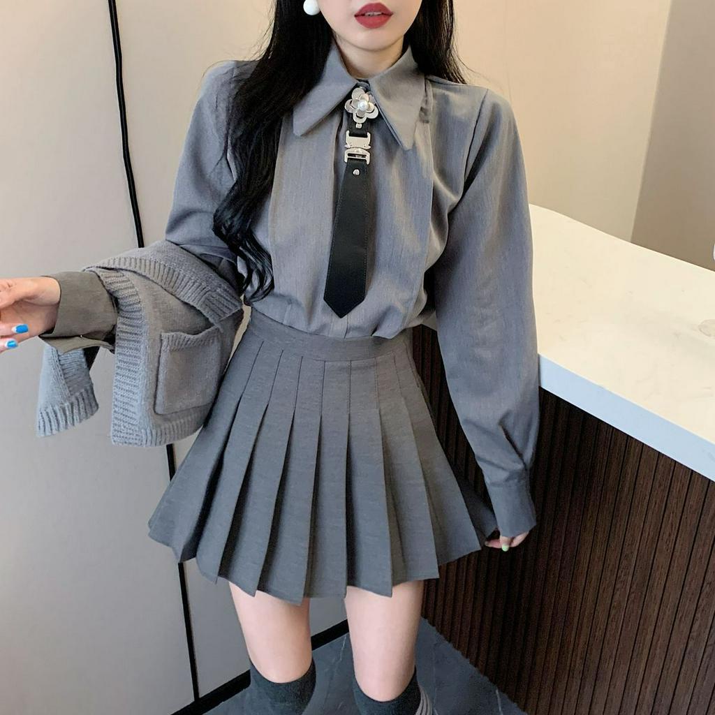 𝐘𝐮𝐬𝐡𝐨𝐩 Set Đồ JK Douyin Màu Xám Khói Cao Cấp, Phong Cách Nữ Sinh Hiện Đại Sang Trọng Dành Cho Nữ