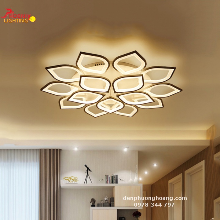 Đèn Ốp Trần Cánh Sen Trang trí Phòng Khách Có Dimmer - Đèn Phượng Hoàng