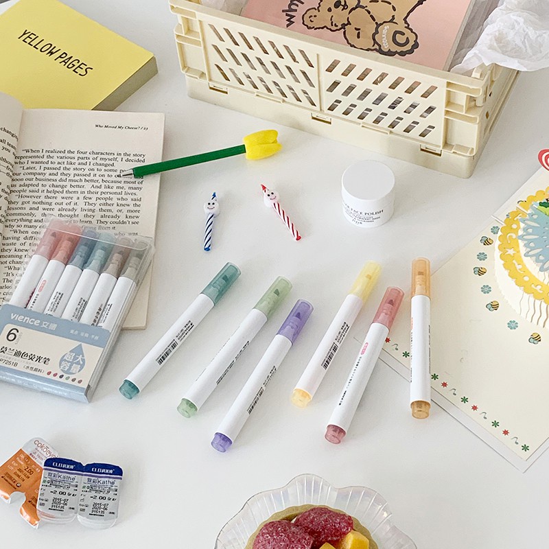 Set 6 bút dạ quang nhiều màu sắc phong cách Retro