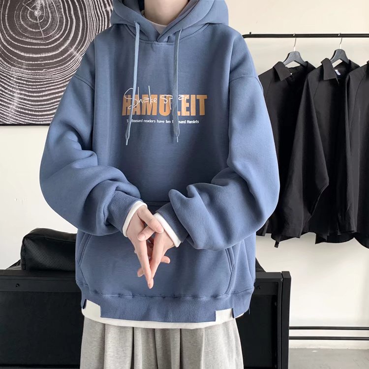 Áo Hoodie Giả Hai Lớp Lót Nhung In Chữ Phong Cách Hàn Quốc Dành Cho Nam