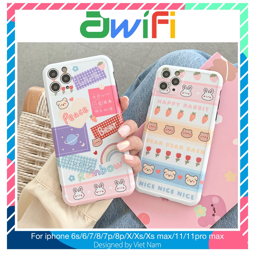 Ốp iphone - Ốp lưng imd new Gấu thỏ happy peace 6/6s/6plus/6splus/7/8/7plus/8plus/x/xs/xsmax/11/11promax-Awifi Case V5-3