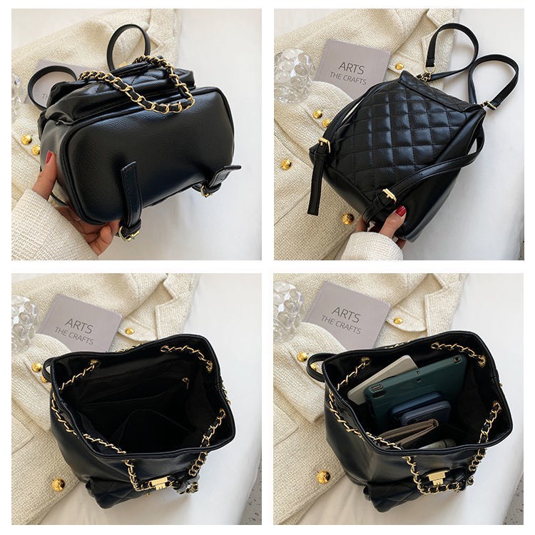 Balo nắp gập dập trám dây xích da pu phong cách ulzzang Hàn Quốc