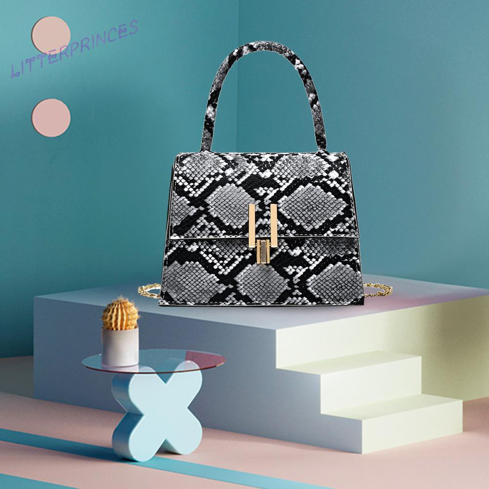 Litterprinces Women Shoulder Crossbody Bag Snake Geometric Print Leather Chain Handbags