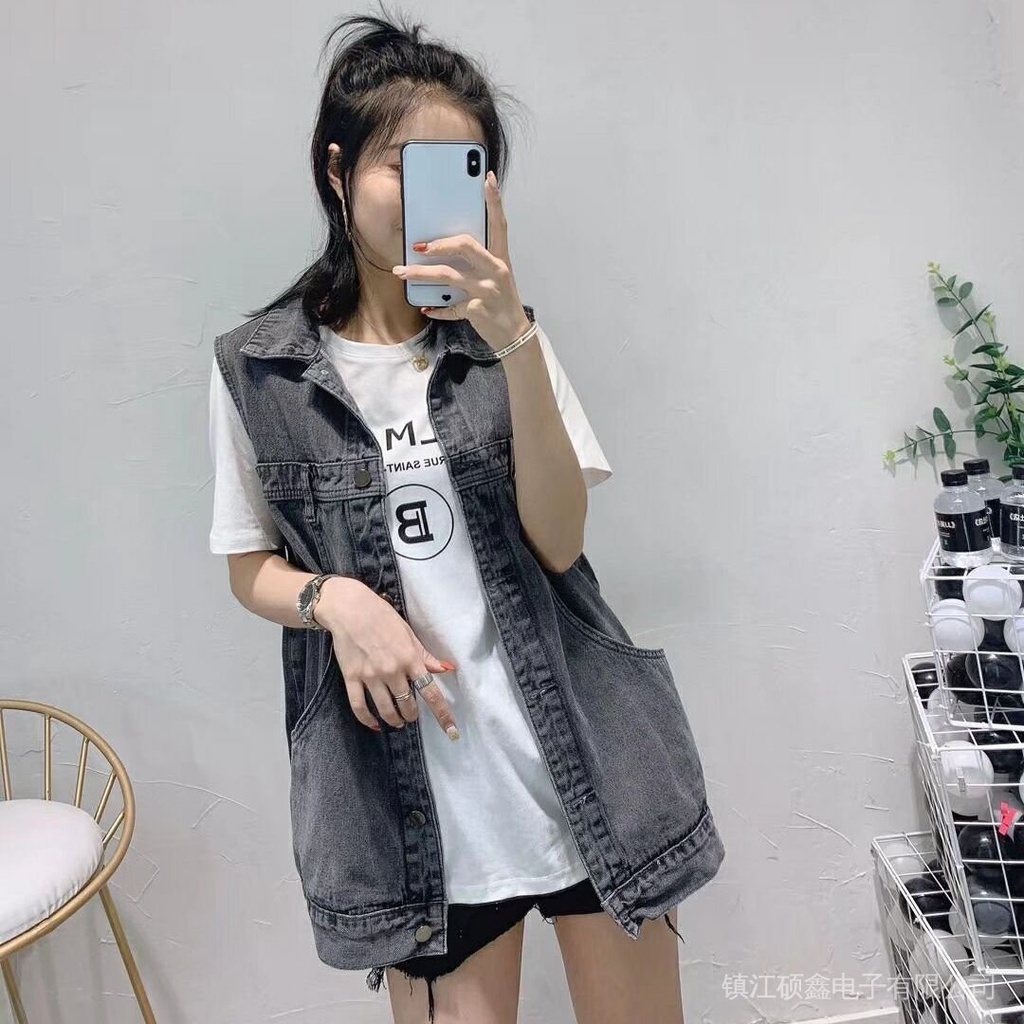 Áo Khoác Denim Không Tay Dáng Rộng Phong Cách Hàn Quốc Thời Trang Mới Cho Nữ