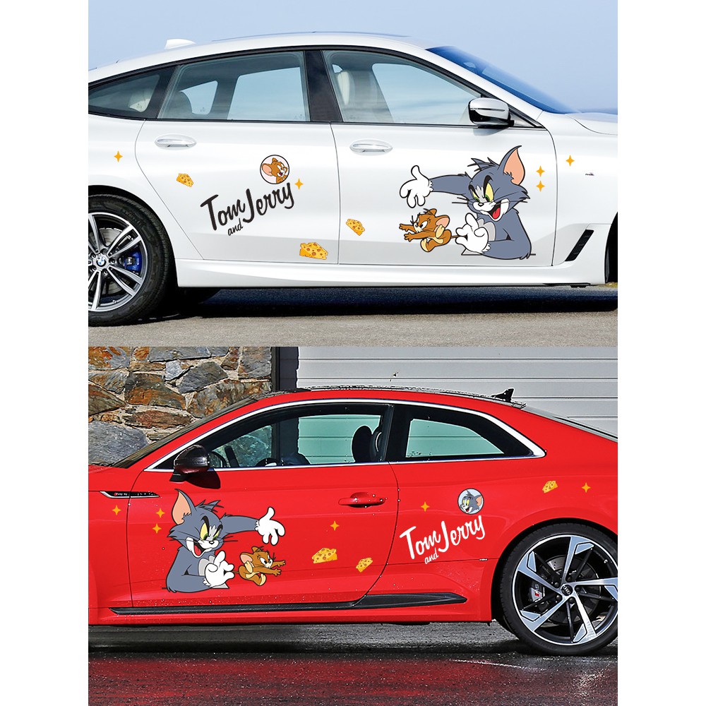 Nhãn dán cửa xe hơi họa tiết hoạt hình chuột mèo Tom và Jerry đáng yêu vui nhộn