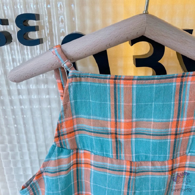 Áo liền quần không tay kẻ sọc caro phong cách Hàn Quốc thời trang cho bé gái