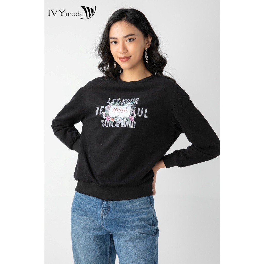 Áo thun nữ dài tay in chữ Shine IVY moda MS 58B9048