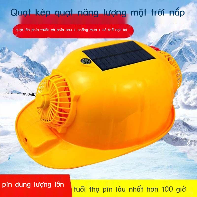 Mũ quạt kép năng lượng mặt trời được cấp nguồn kép - Mũ đội đầu an toàn tại nơi làm việc có quạt - Có thể sạc lại
