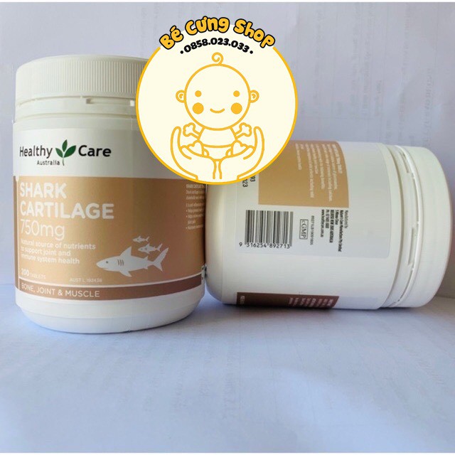 Viên uống Shark Cartilage 750mg Sụn Vi Cá Mập Healthy Care 200 viên - Hỗ trợ xương khớp