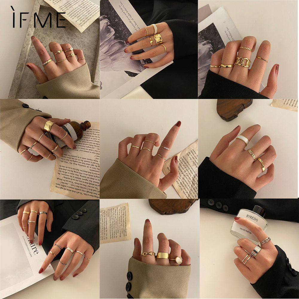 IF ME Bộ nhẫn đeo ngón tay mạ vàng phong cách đơn giản thời trang thanh lịch dành cho nữ