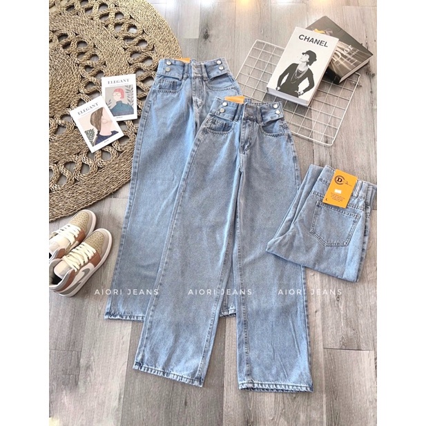 Quần Jean Nữ AIORI Ống Rộng Lưng Cao Trơn Jeans Ống Suông Cạp Cao Cotton mềm mịn, Thời Trang Hàn Quốc_AF 3333