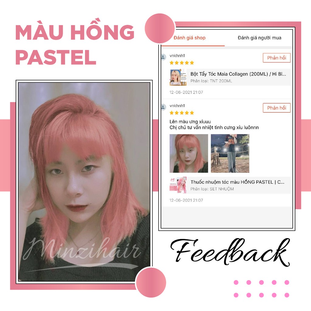 Thuốc nhuộm tóc màu HỒNG PASTEL | Cần tẩy tóc - Minzihair