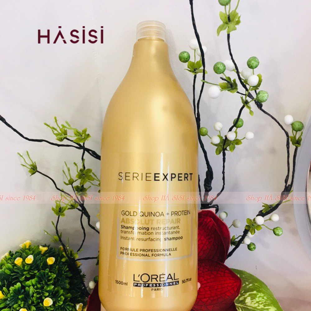 Dầu gội phục hồi tóc hư tổn L'OREAL SERIE EXPERT GOLD QUINOA + PROTEIN ABSOLUT REPAIR SHAMPOO 1500ml - không có vòi xả