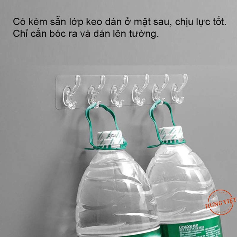 Thanh treo đồ 6 móc trong suốt siêu dính, chịu lực, chắc chắn, tiện lợi [MÓC 6]