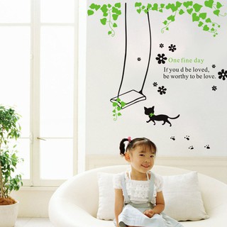 Decal dán tường mèo xích đu