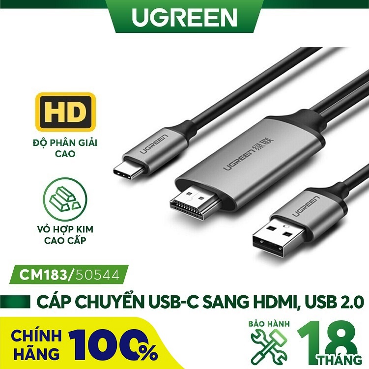 Cáp chuyển đổi USB ( Micro, Lightning, Type-C) sang HDMI Ugreen 50544 CM183 dài 1.5m - Hàng Chính Hãng