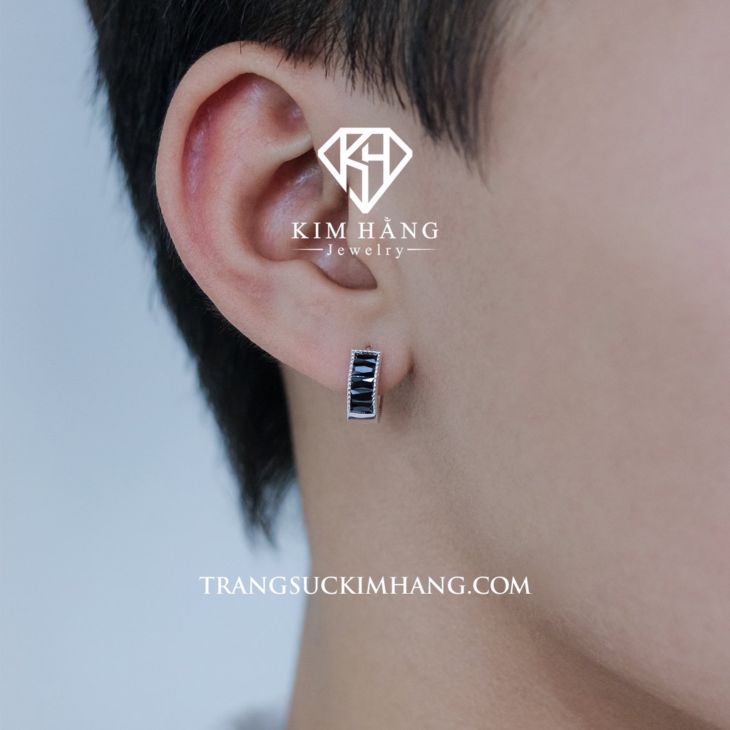Khuyên Tai BẠC Thiết Kế Đá Baguette ĐEN
