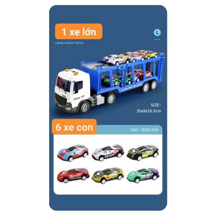 Đồ chơi xe tải 2 tầng chở 6 -12 xe con âm thanh đèn