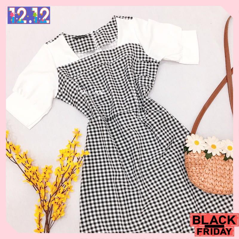 [HÀNG CAO CẤP] Đầm nữ Caro tay phồng | BigBuy360 - bigbuy360.vn