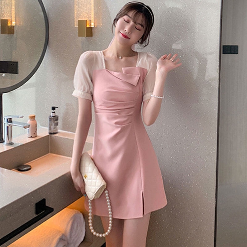 Đầm YEYA cổ vuông chiết eo xẻ tà phong cách Pháp thời trang cho nữ