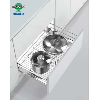 Kệ Úp Xoong Nồi Nan Dẹp ROMATEK Inox SS304 Có Ray Trượt Giảm Chấn Và Khay Hứng Nước