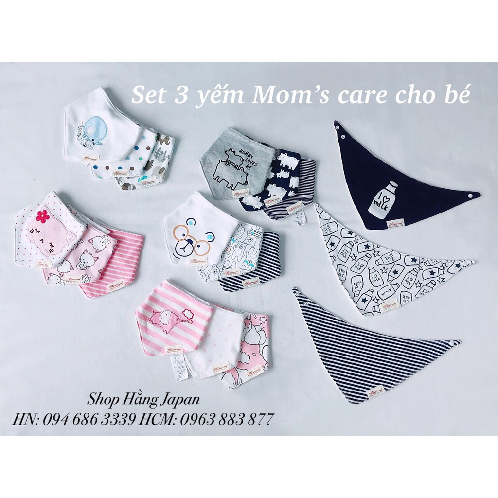 Sét 3 yếm tam giác Mom's care có nút bấm