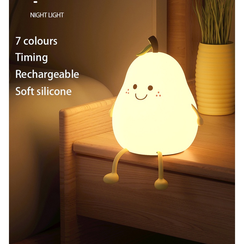 Đèn Ngủ Silicon Mềm Hình Quả Lê Đáng Yêu Có Thể Sạc Lại