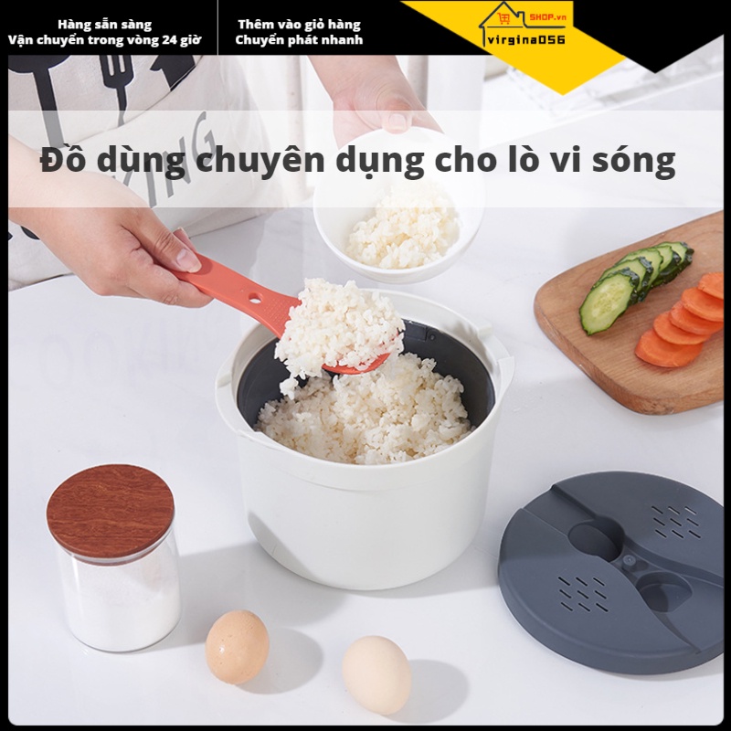 Hàng Hot Nồi cơm điện vi sóng 2L Lớp thực phẩm Chất liệu PP Thìa Nắp Bộ lọc Bộ nồi hấp Hàng giao ngayVirgina056