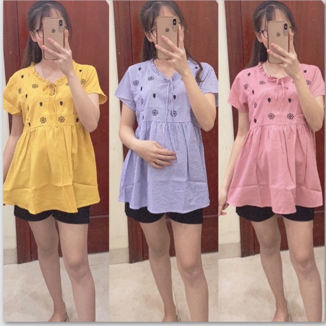 Áo bầu hè thêu hoa