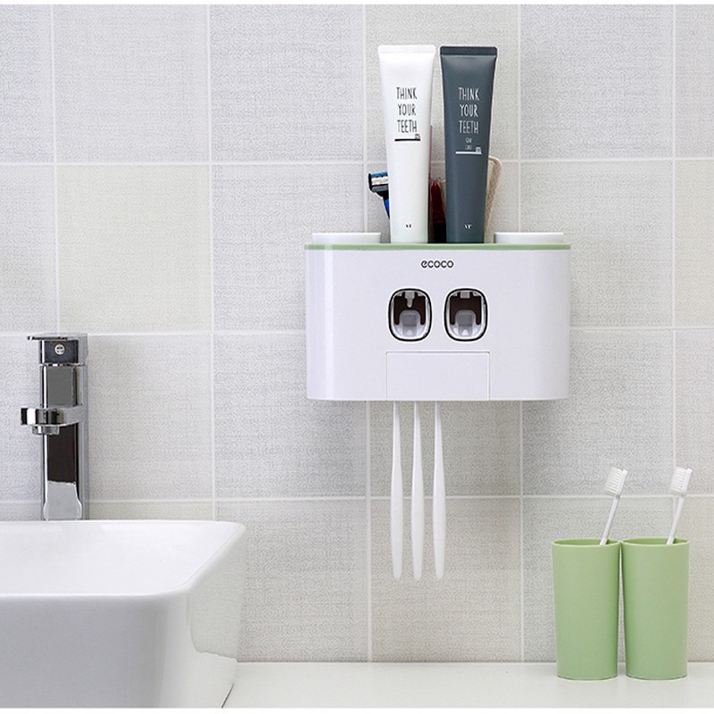 Bộ nhả kem đánh răng đôi ECOCO 4 cốc từ tính để được 5 bàn chải cực kỳ tiện lợi  Mã NKĐ4