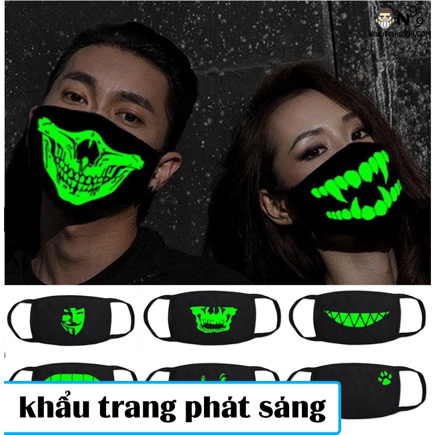 Khẩu Trang Dạ Quang In Hình Miệng Cười Các Loại - khẩu trang phát sáng trong đêm, vải mềm mịn