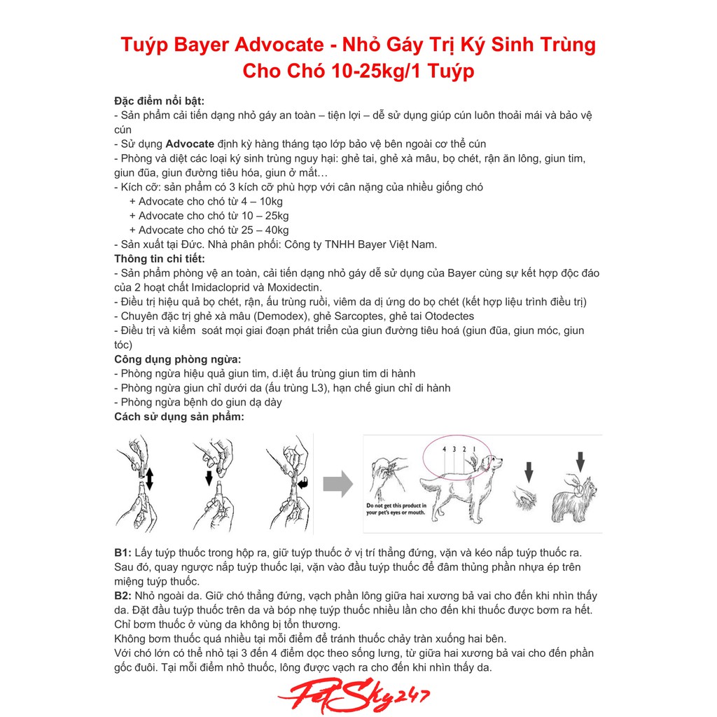 Tuýp Bayer Advocate - Nhỏ Gáy Trị Ký Sinh Trùng Cho Chó 10-25kg/1 Tuýp