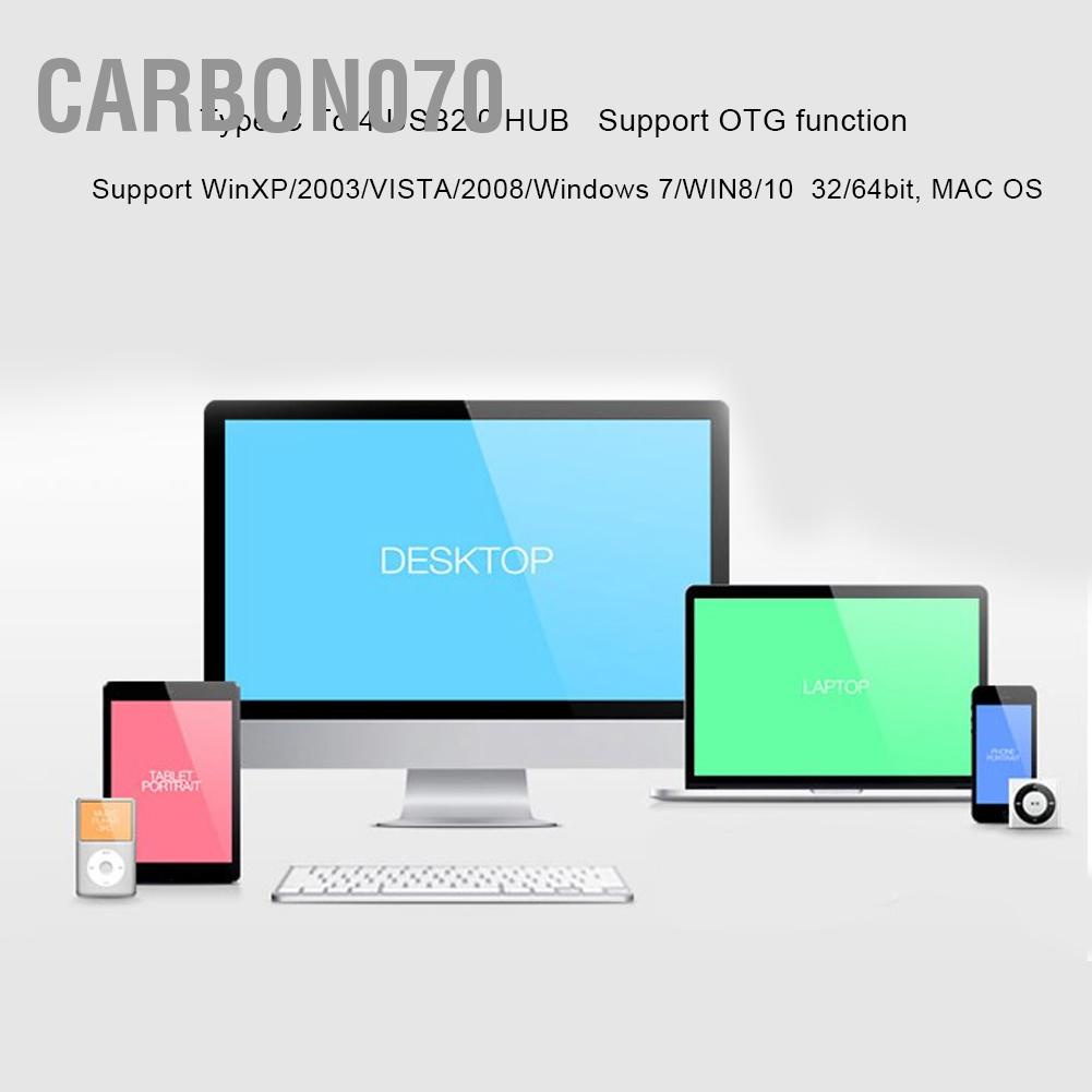 Hàng Sẵn Cáp chuyển đổi 4 trong 1 USB 3.1Type-C sang USB 2.0 4 Cổng Hub Chức năng OTG với Sạc USB-C【Carbon070】