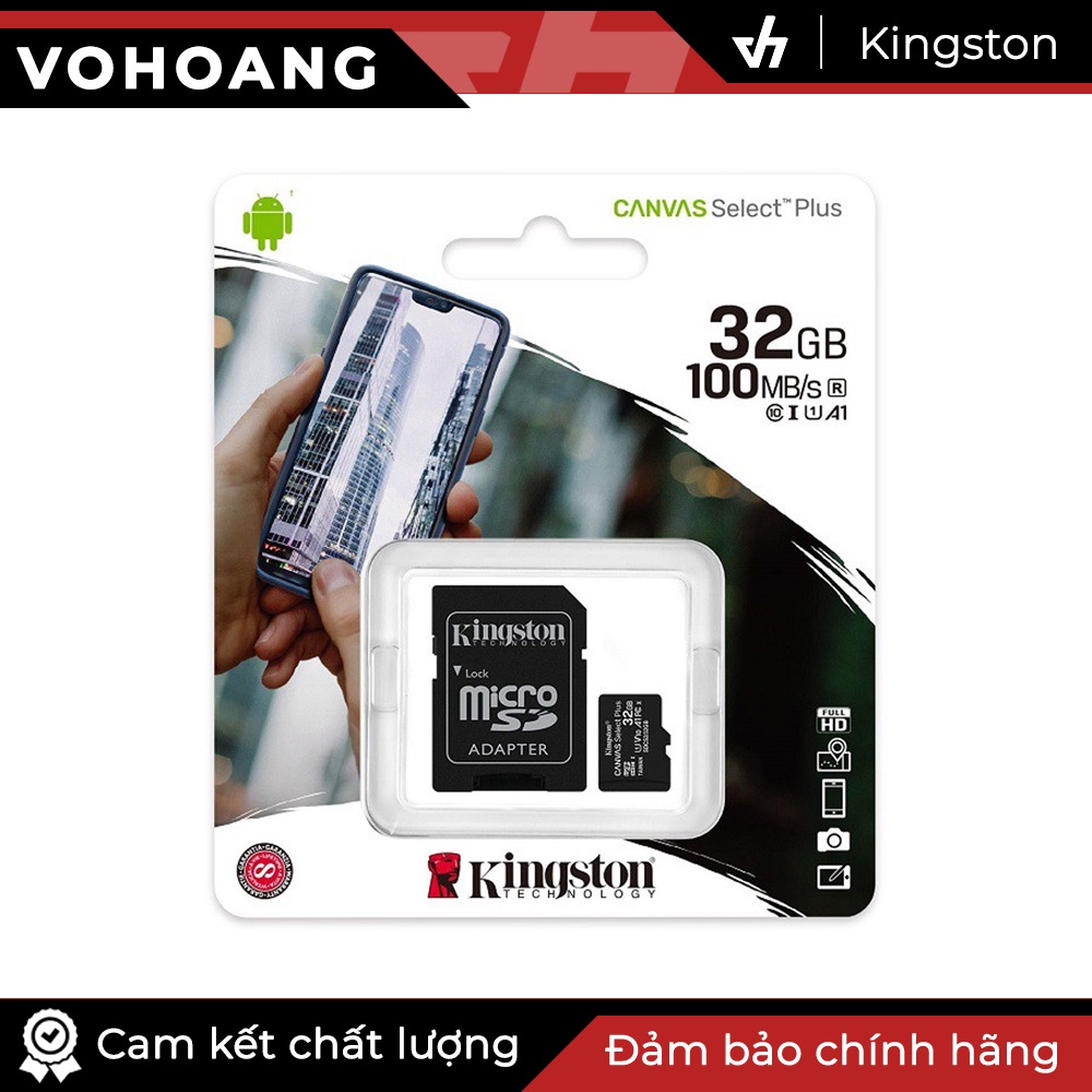 Thẻ nhớ Kingston 32GB microSDHC Canvas Select 100R CL10 UHS-I Tặng kèm Adapter