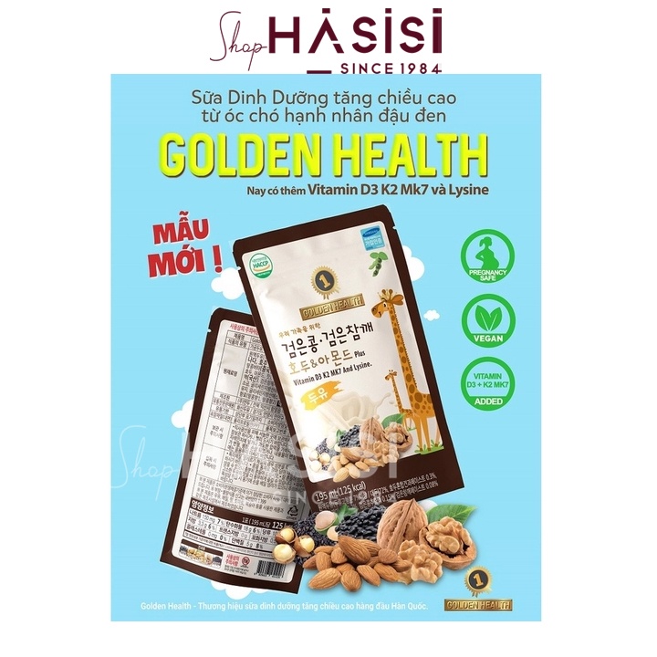 Thùng 20 Gói Sữa Hạt Óc Chó Dinh Dưỡng Tăng Chiều Cao Của Hàn Quốc - GOLDEN HEALTH ( 195ml x 20 gói)