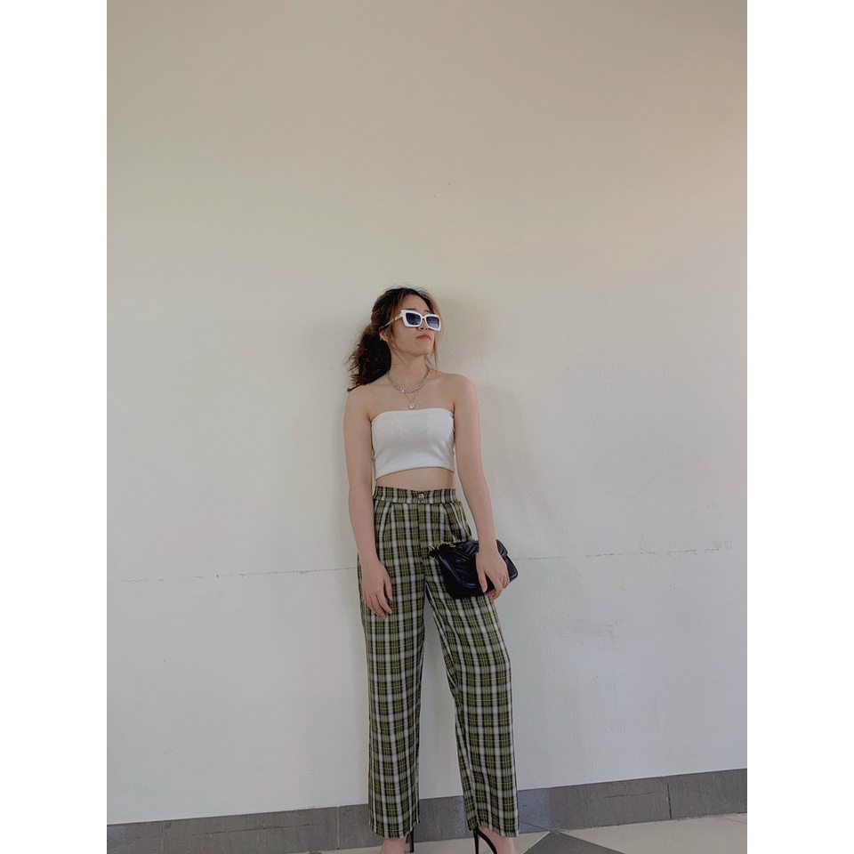 Quần Ulzzang ống rộng suông cúc trước lưng thun - Quần CULOTTES XUÔNG - Kẻ cá tính Ảnh thật | BigBuy360 - bigbuy360.vn