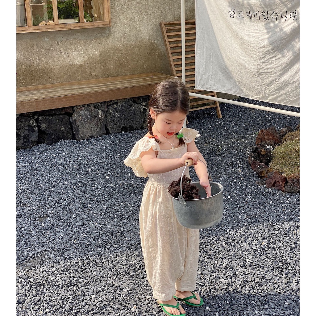 Áo Liền Quần Hai Dây Bằng Vải Cotton Thêu Hình Phong Cách Hàn Quốc Thời Trang Mùa Hè 2022 Dành Cho Bé Gái