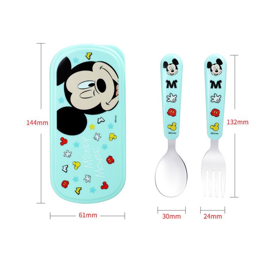 Set 2 món muỗng nĩa kèm hộp Disney hình Frozen Car Mcqueen Mickey Minnie cho trẻ em bé trai gái