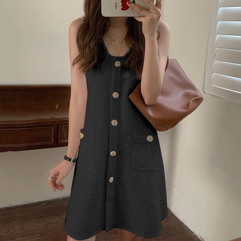 Đầm midi VONDA cài nút màu trơn phong cách Hàn Quốc thời trang cho nữ