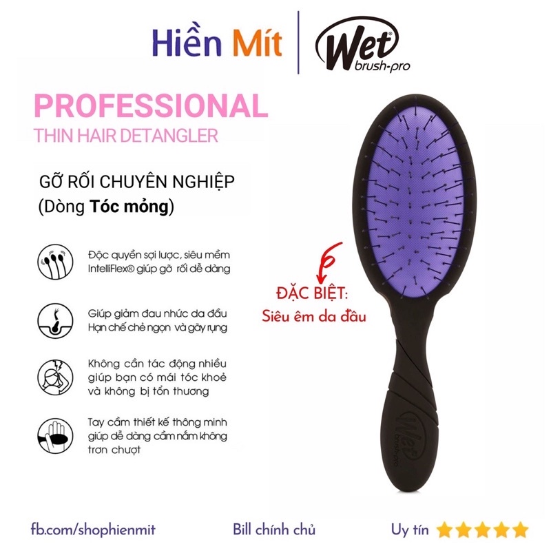 50 Mẫu Lược Wet Brush PRO Detangler gỡ rối giảm rụng tóc auth chính hãng mini Wetbrush paddle rose gold epic