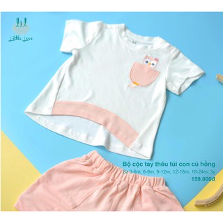 Bộ cộc tay thêu hình cú hồng Lil